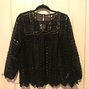 Anthropologie Maeve black beaded lace blouse